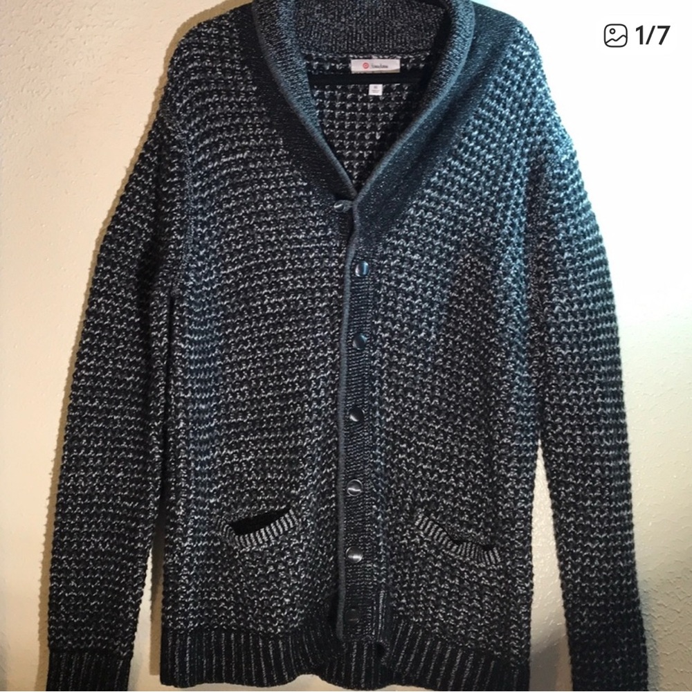 Rag & Bone men’s tweed chunky Charcoal and Black Cardigan sweater